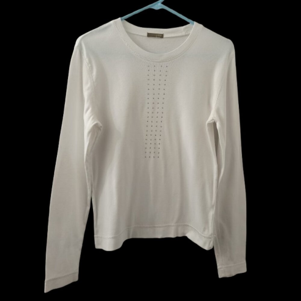 Vintage Y2K J. Crew White Silver Design Long-Sleeve T-Shirt - Women's Medium